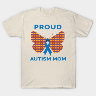 Autism Proud Mom Puzzle Piece Butterfly Ribbon T-Shirt